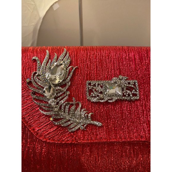 Iris Lane Red Clutch fabric rhinestones purse medium M - Picture 5 of 7